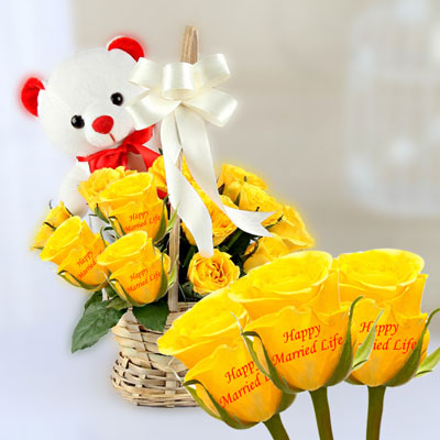 "Talking Roses (15 yellow roses flower basket) - Wedding Combo02 - Click here to View more details about this Product